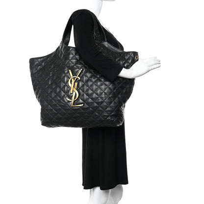 Saint Laurent Lambskin Quilted Maxi Icare Shopping Tote Black 2 of 12