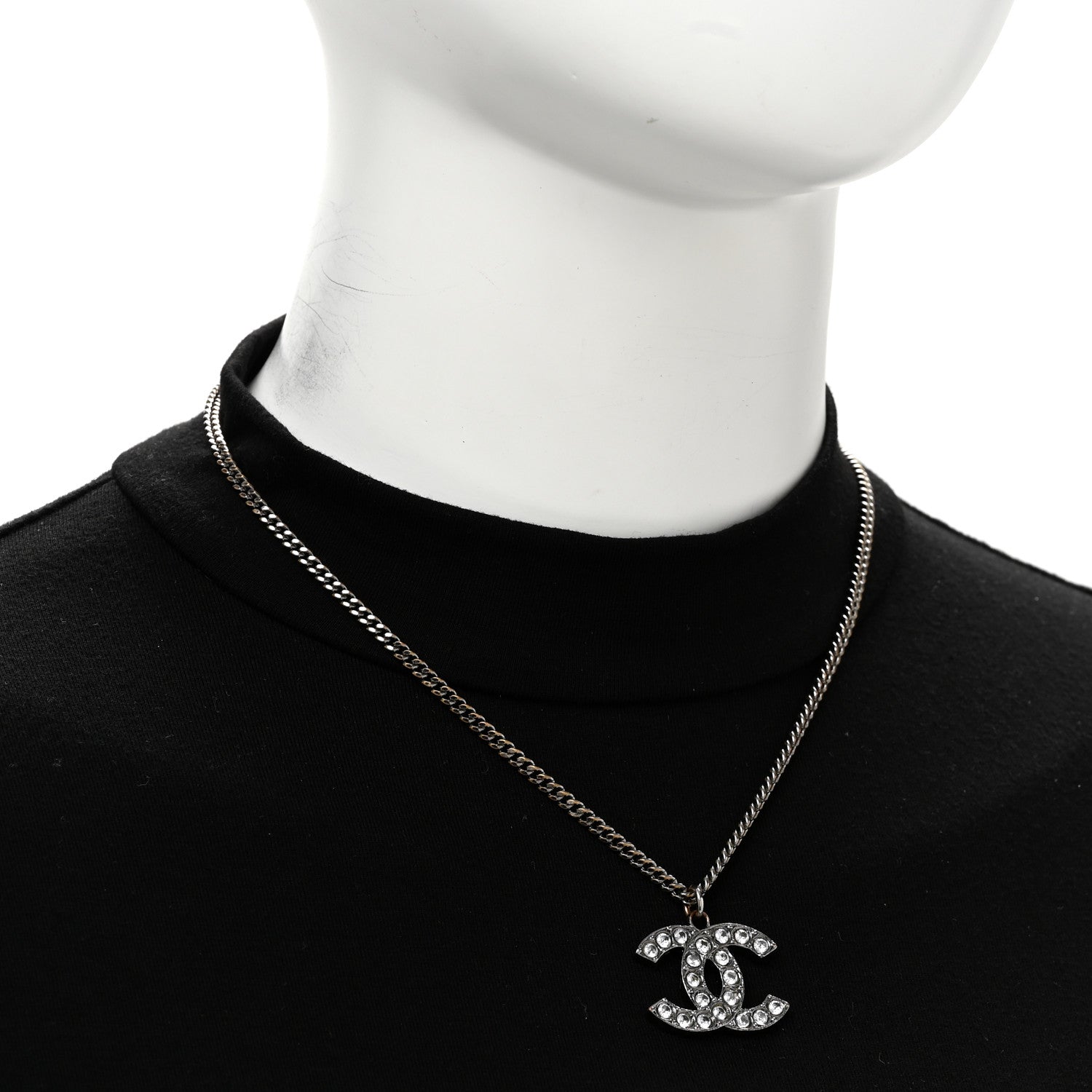 Chanel Crystal CC Pendant Necklace Silver 2 of 6
