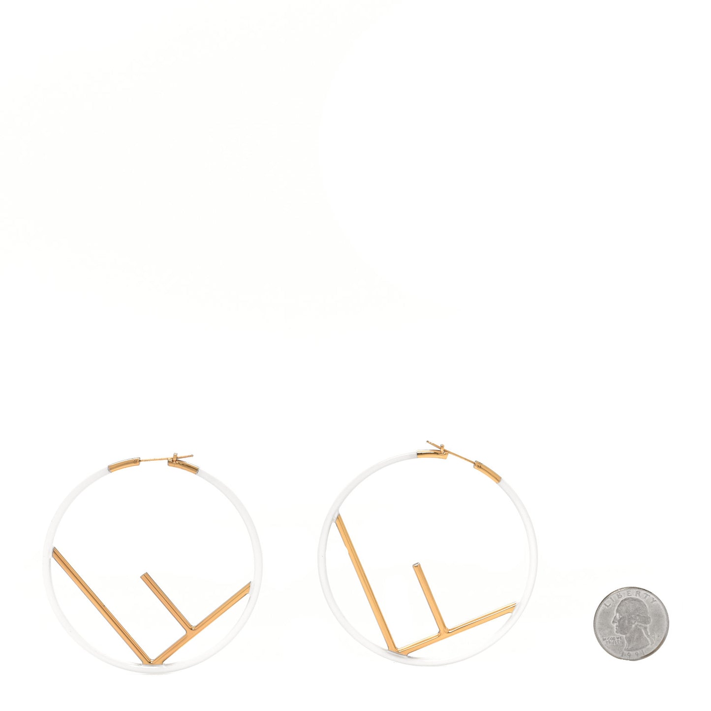 Metal Enamel Large F is Fendi Hoop Earrings White Gold