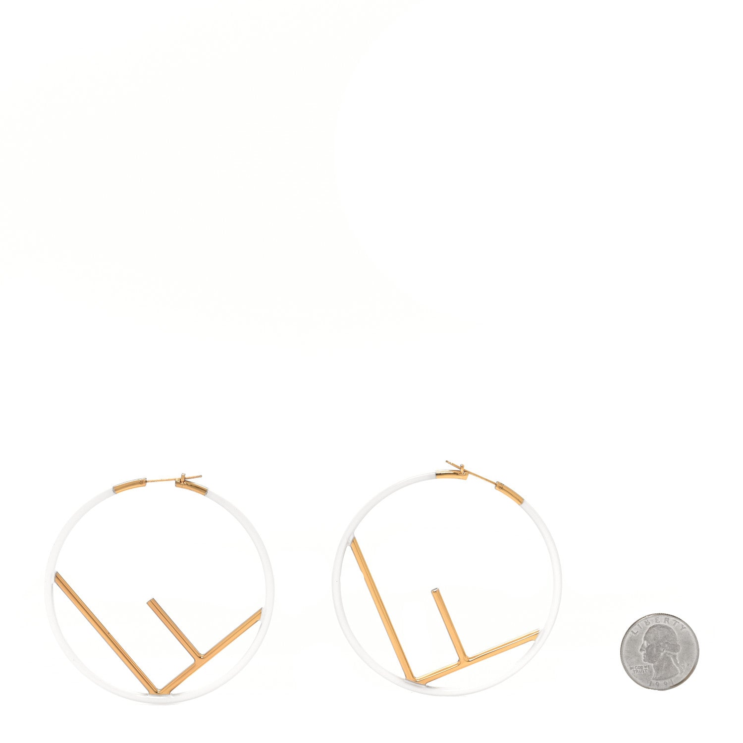 Fendi Metal Enamel Large F is Fendi Hoop Earrings White Gold 2 of 4
