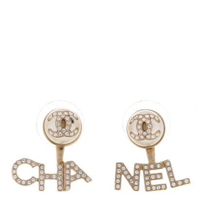 Chanel Pearl Crystal Logo Earrings Gold Pearly White 1 of 5