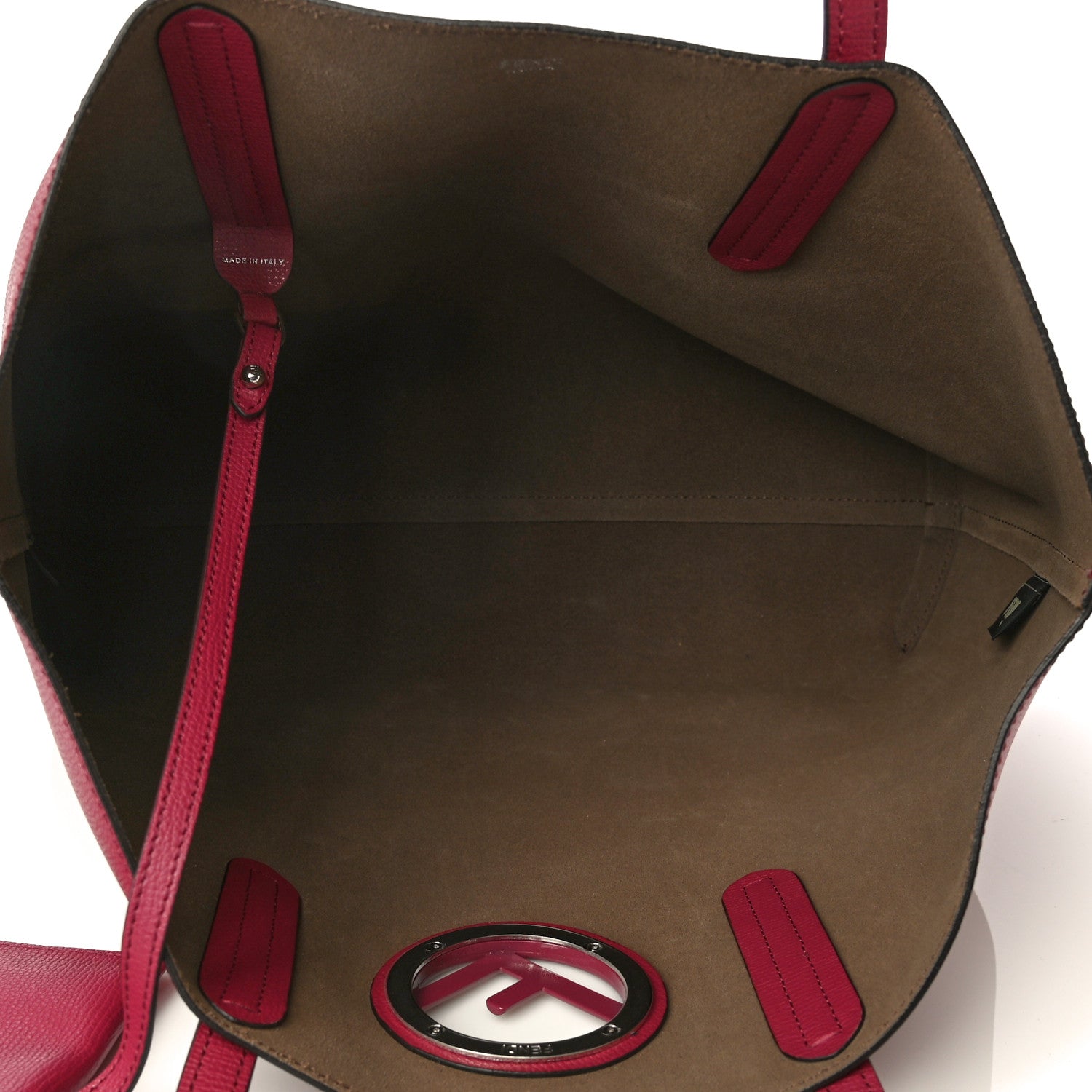 Fendi Vitello Vienna Enamel F is Fendi Shopping Tote Black Cherry Taupe 9 of 9