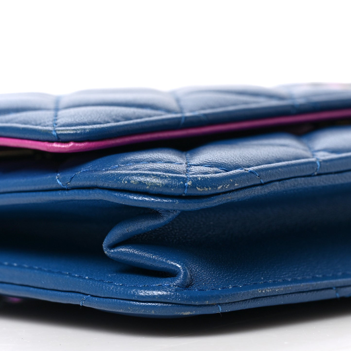 Lambskin Quilted Wallet On Chain WOC Dark Blue Pink
