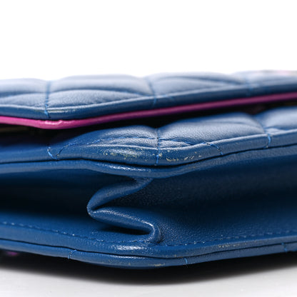 Chanel Lambskin Quilted Wallet On Chain WOC Dark Blue Pink 9 of 10
