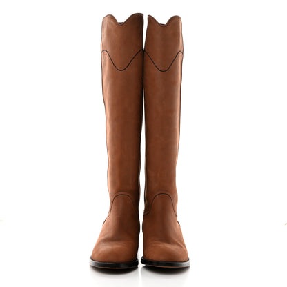 Chanel Calfskin Ascot Knee High CC Boots 37.5 Light Brown 2 of 7