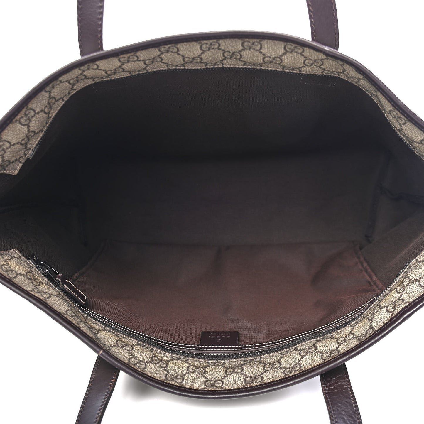 GG Supreme Monogram Medium Zippered Shopping Tote Dark Brown