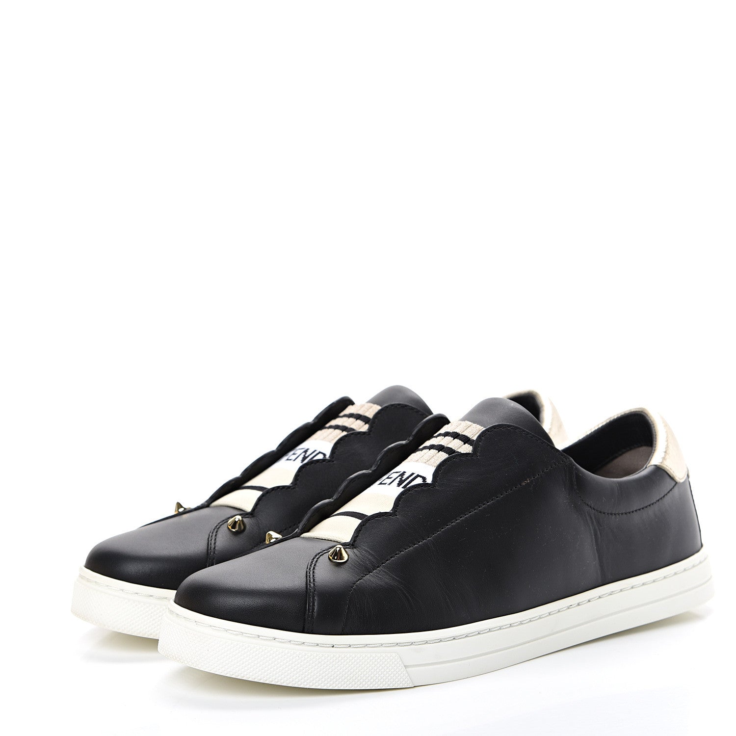 Fendi Vitello Lurex Rockoclick Slip On Sneakers 39.5 Black Gold 3 of 9