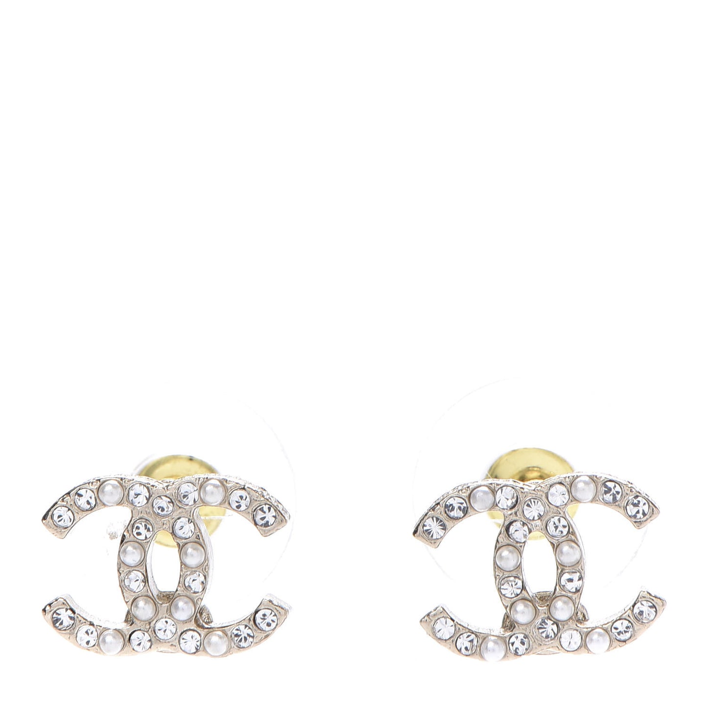 Pearl Crystal CC Charms Stud Earrings Light Gold