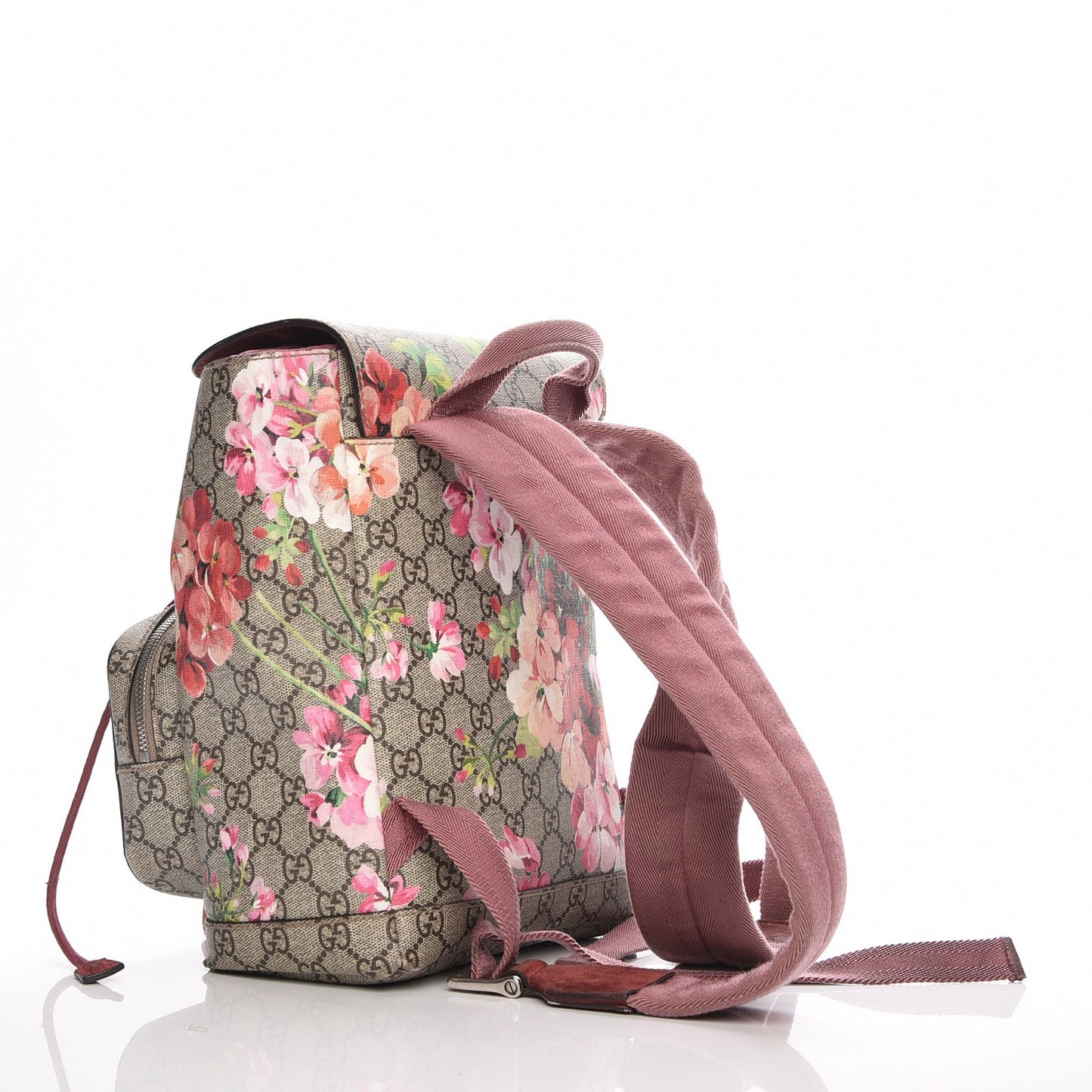 GG Supreme Monogram Blooms Small Single Buckle Backpack Beige Multicolor Dry Rose