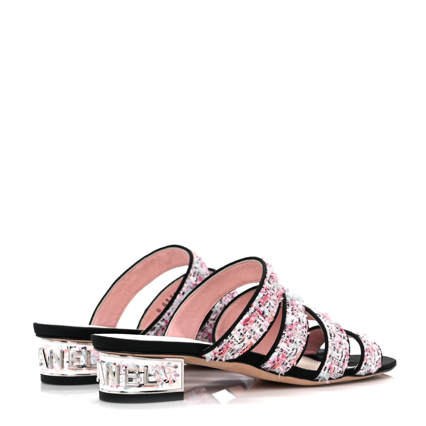 Tweed Grosgrain Sandals 37 Black Blue Pink