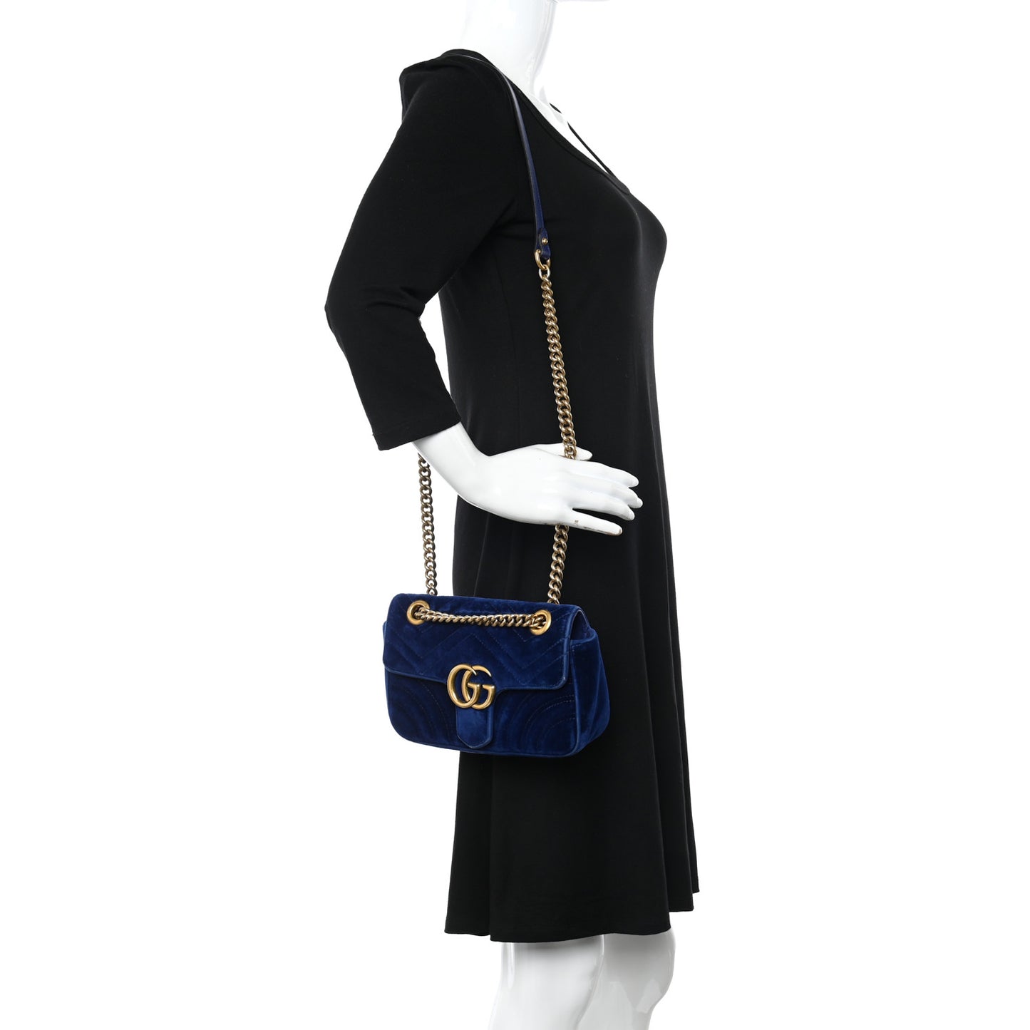 Velvet Matelasse Mini GG Marmont Shoulder Bag Cobalt Blue