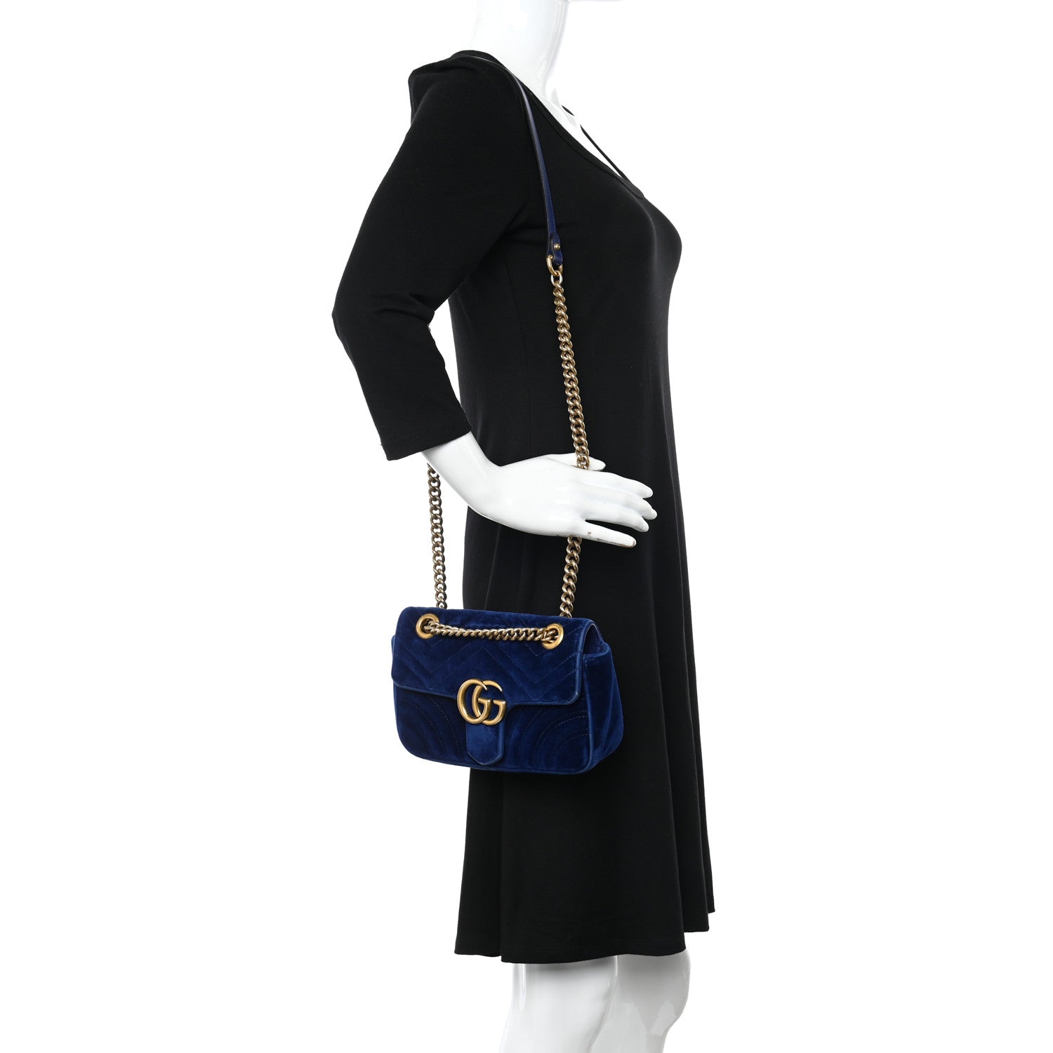 Gucci Velvet Matelasse Mini GG Marmont Shoulder Bag Cobalt Blue 2 of 11