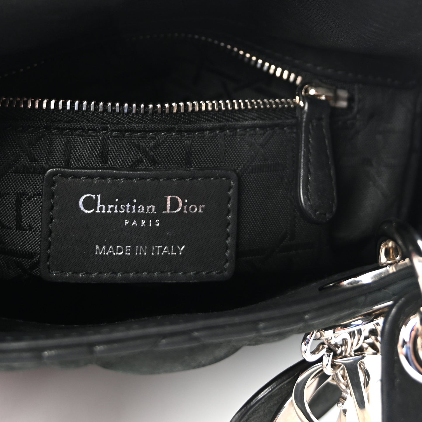 Metallic Calfskin Cannage Mini Lady Dior Black