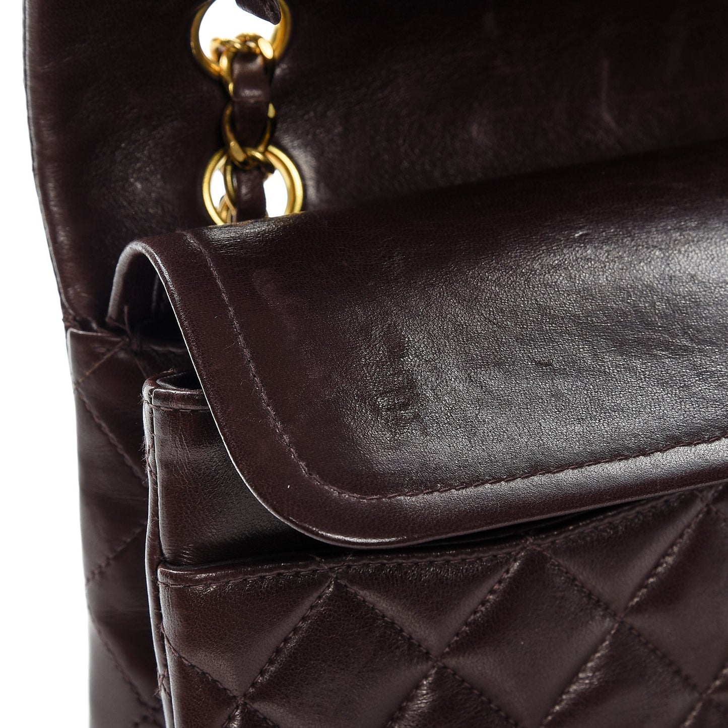 Lambskin Quilted Medium Double Flap Brown