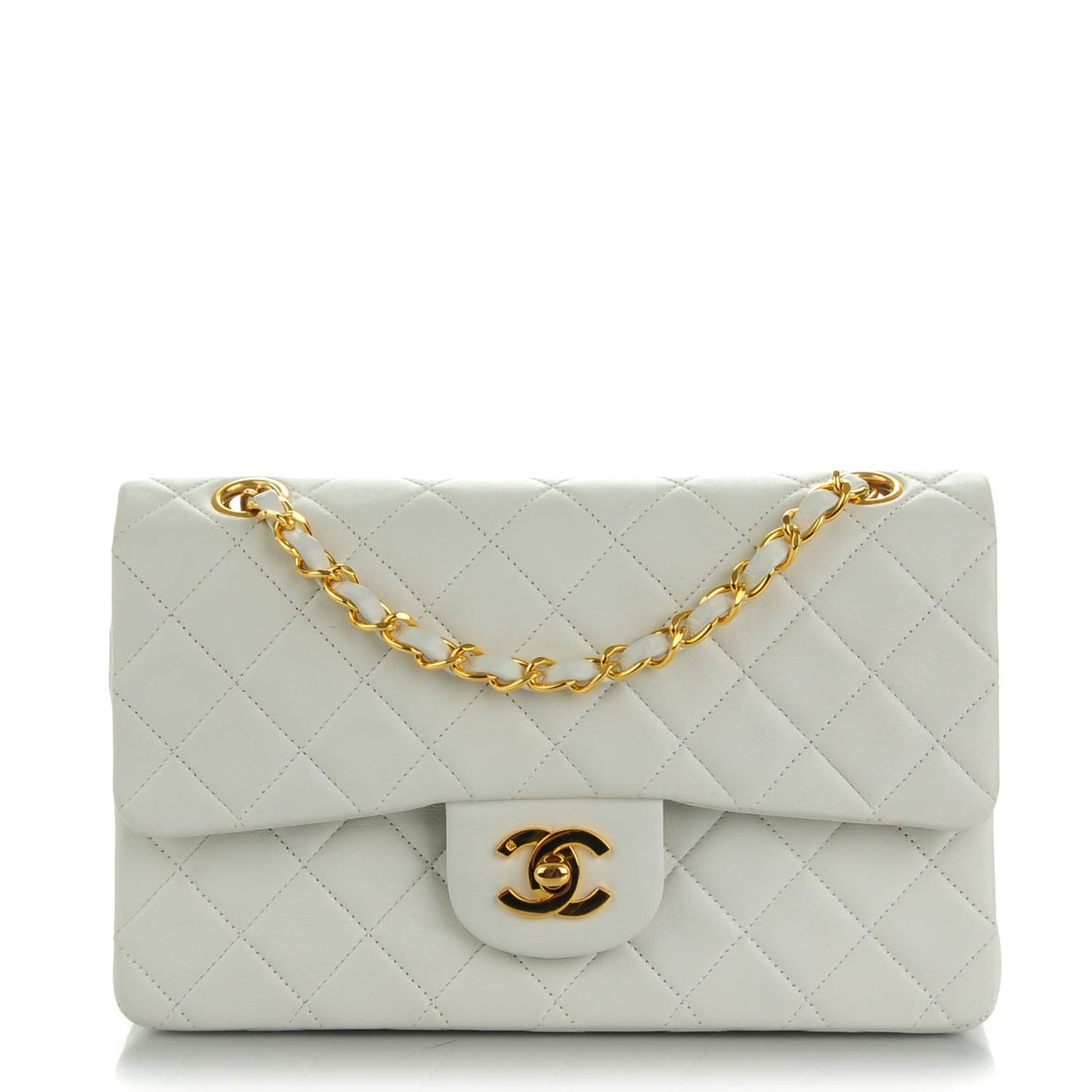 Lambskin Quilted Small Double Flap White