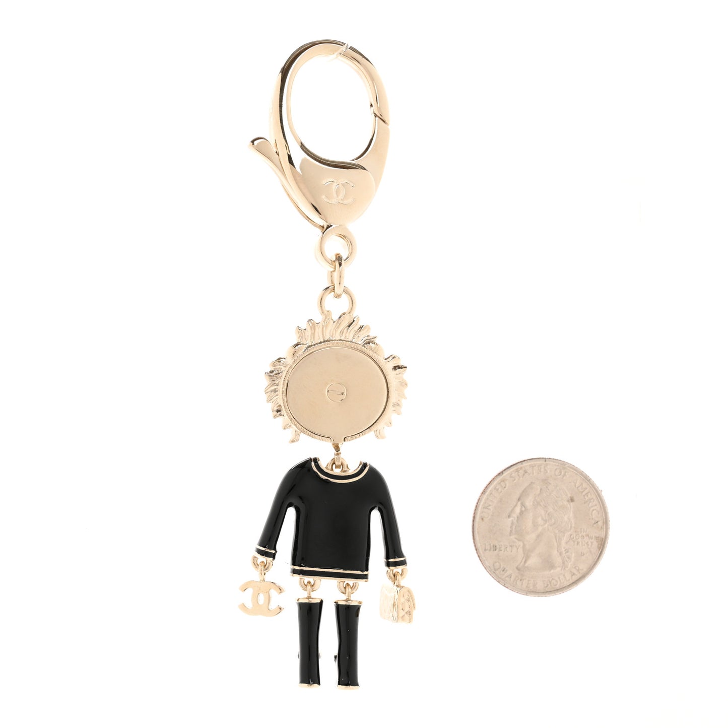 Crystal Pearl Lion Keychain Black Gold