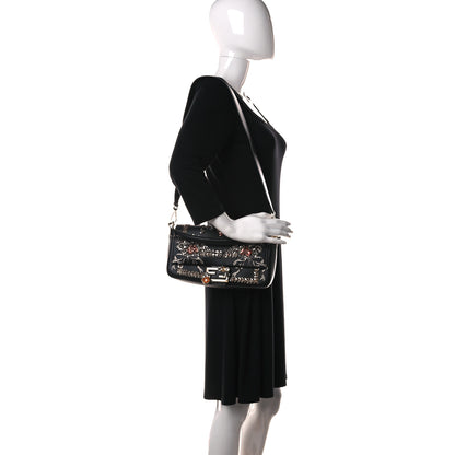 Fendi Calfskin Embroidered Baguette Black 3 of 9