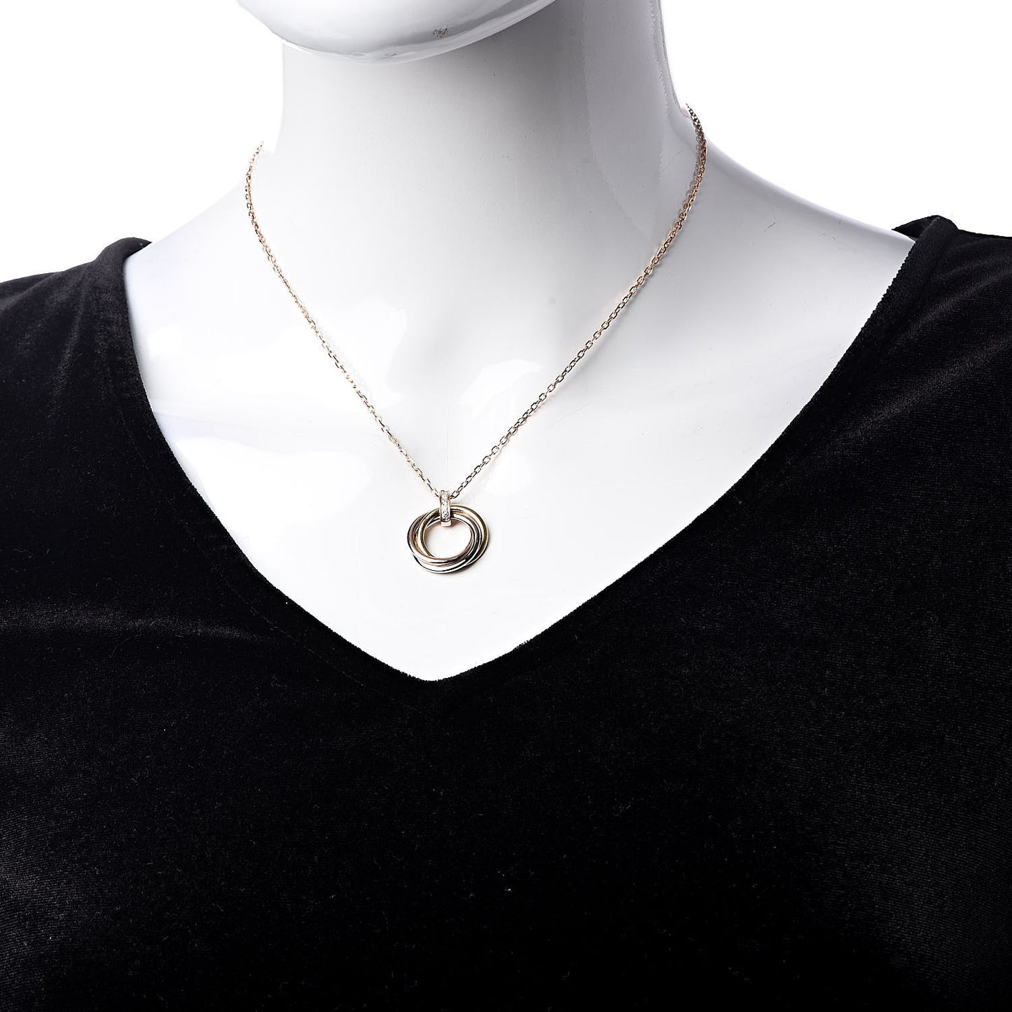 18K Pink Yellow White Gold Diamond Trinity Pendant Necklace