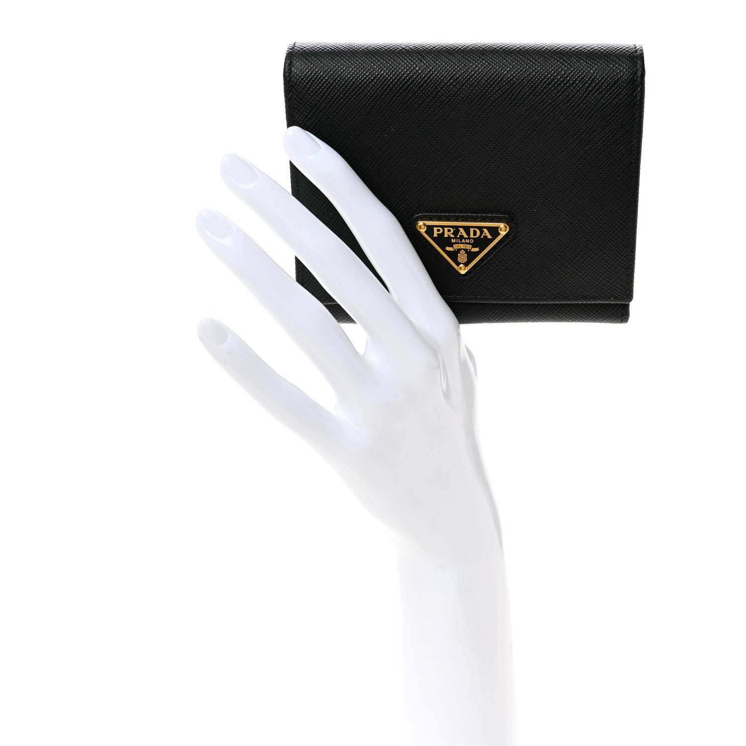 Prada Saffiano Cuir Metal Tri-Fold Wallet Black 2 of 7