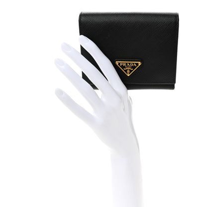 Prada Saffiano Cuir Metal Tri-Fold Wallet Black 2 of 7