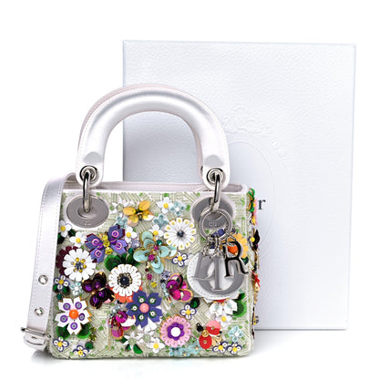 Christian Dior Satin Beaded Floral Embroidered Mini Lady Dior White Multicolor 10 of 10