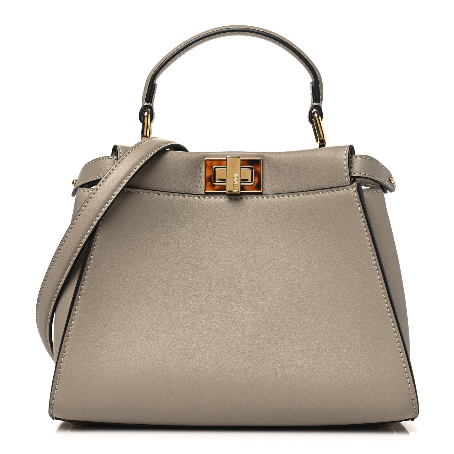 Fendi Vitello Seta Shiny Nappa Plexiglass Tortoise Mini Peekaboo Iconic Satchel Tortora 1 of 10