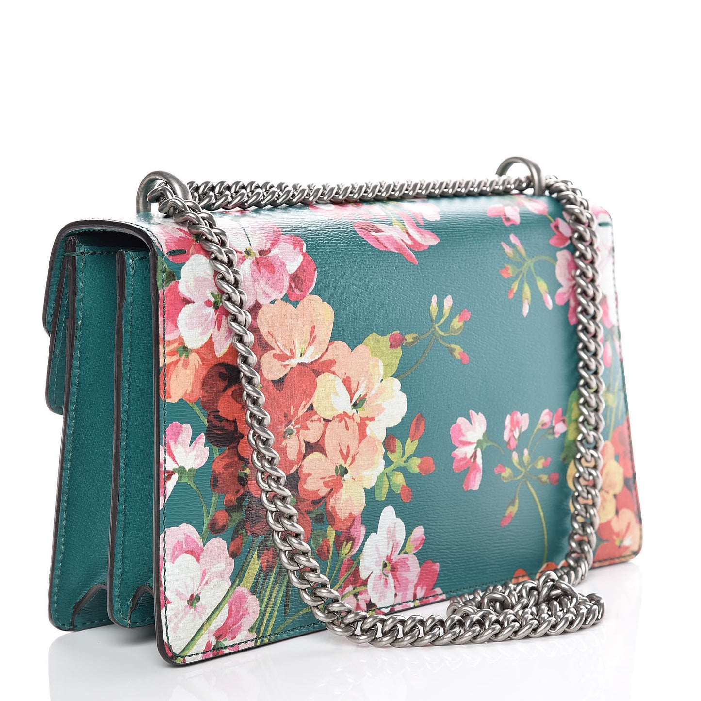 Calfskin Blooms Print Small Dionysus Shoulder Bag Bright Emerald Multicolor