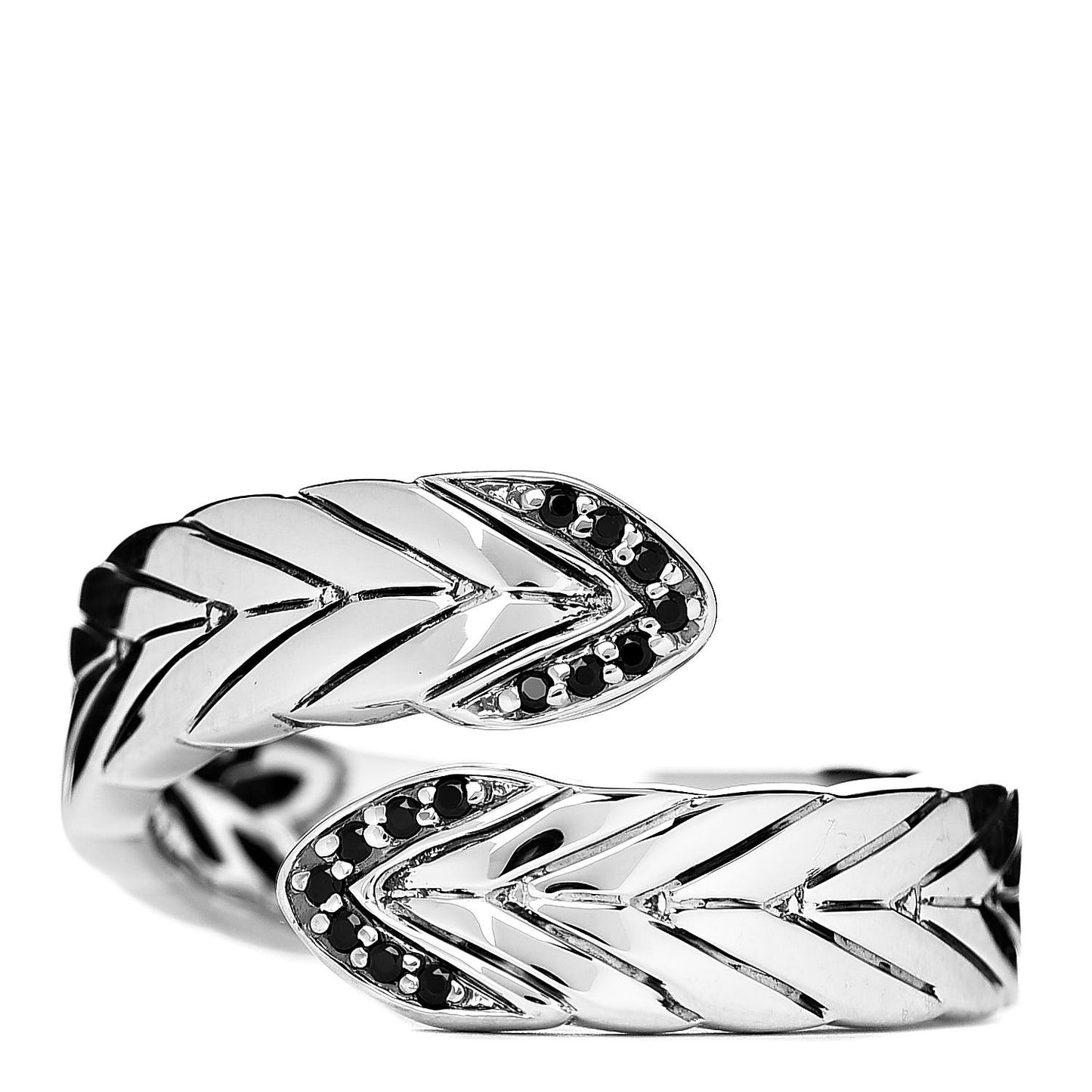 Sterling Silver Black Spinel Modern Chain Bypass Ring 58 8.25