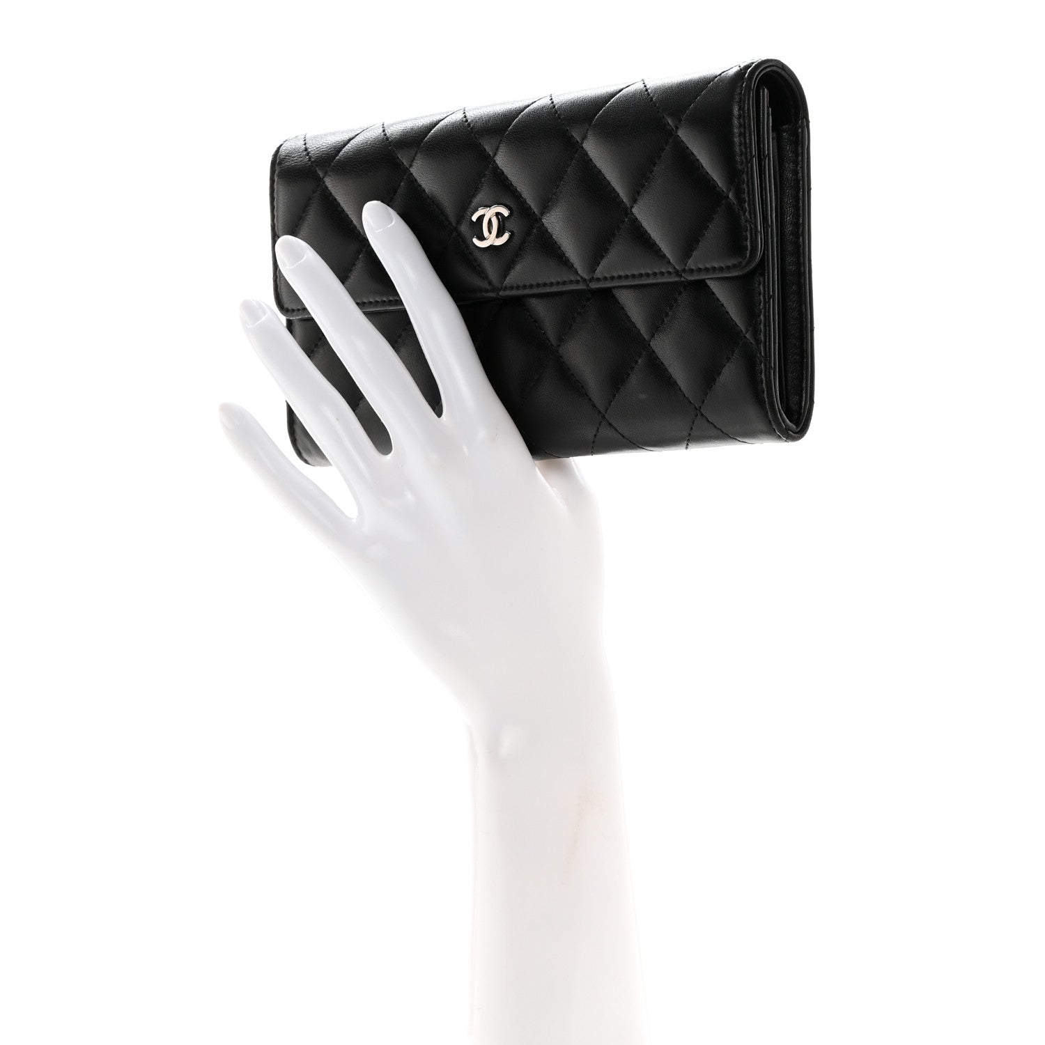 Chanel Lambskin Quilted Large Gusset Flap Wallet Black 2 of 8
