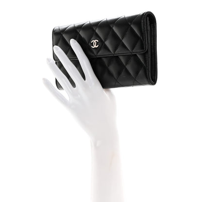 Chanel Lambskin Quilted Large Gusset Flap Wallet Black 2 of 8