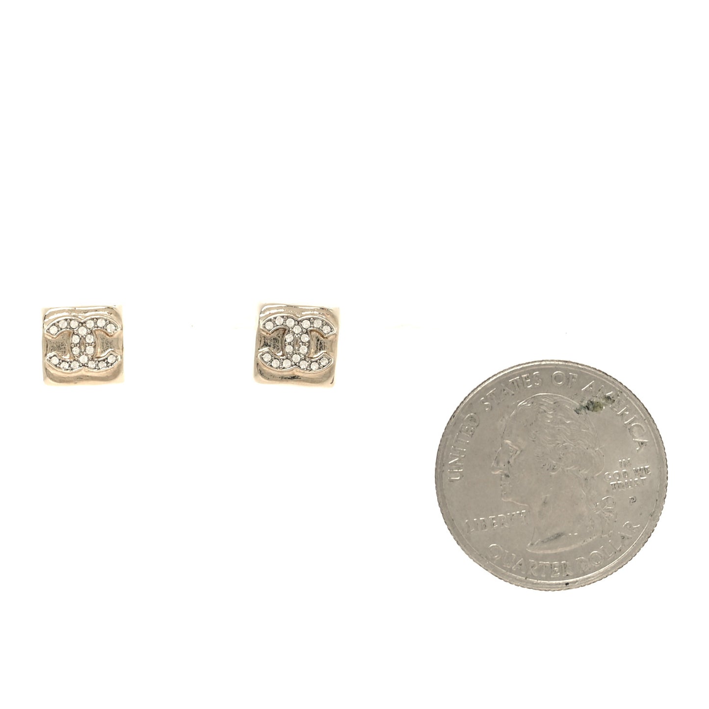 Metal Crystal Mini Square CC Earrings Gold