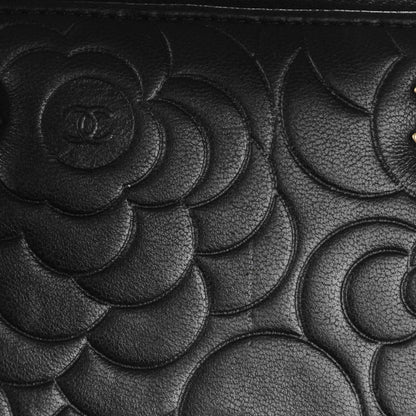 Chanel Lambskin Camellia Embossed Large Zip Around Gusset Wallet Black 9 of 13