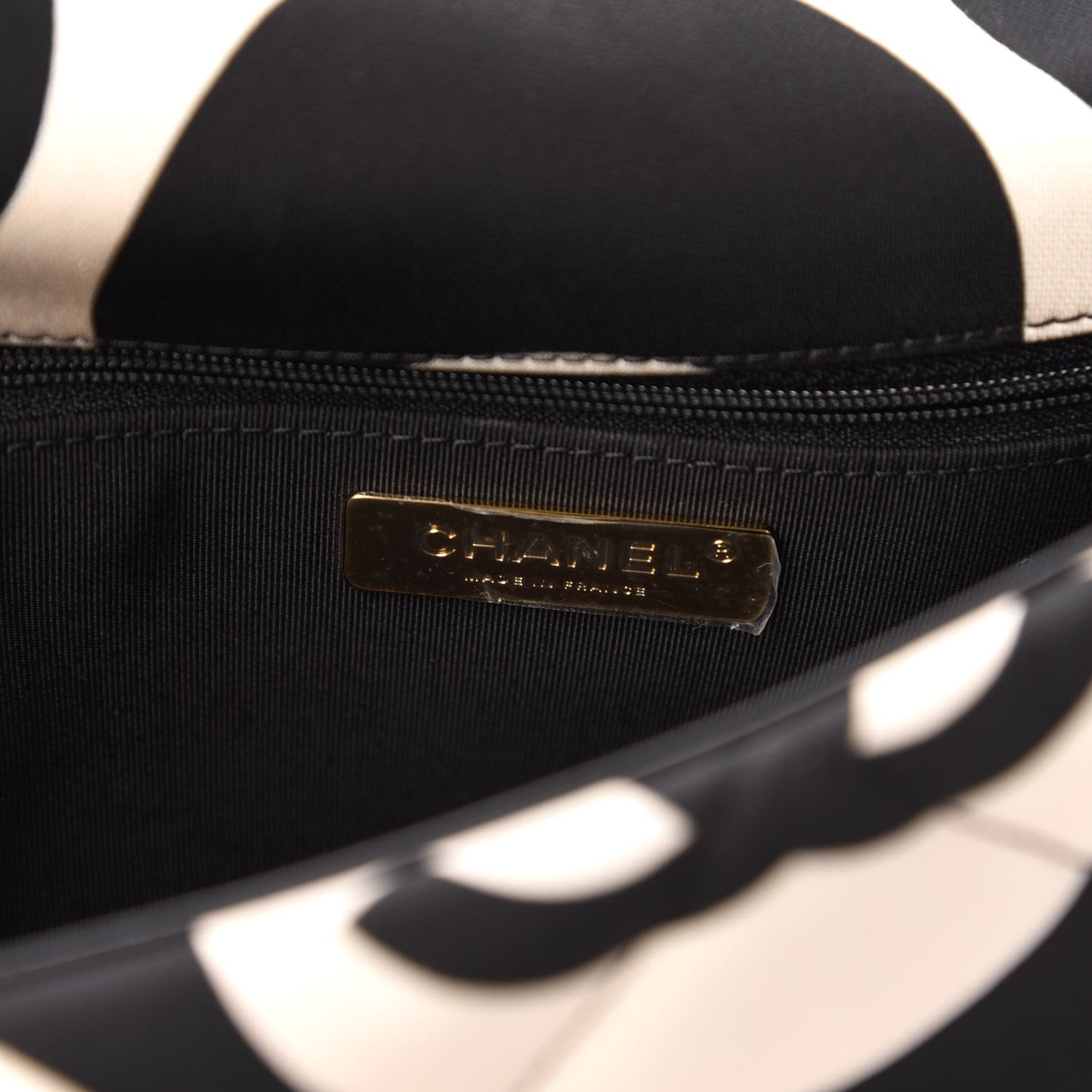 Fabric Printed Large Chanel 19 Flap Black Ecru