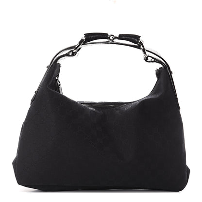 Gucci Monogram Medium Horsebit Chain Hobo Black 1 of 8