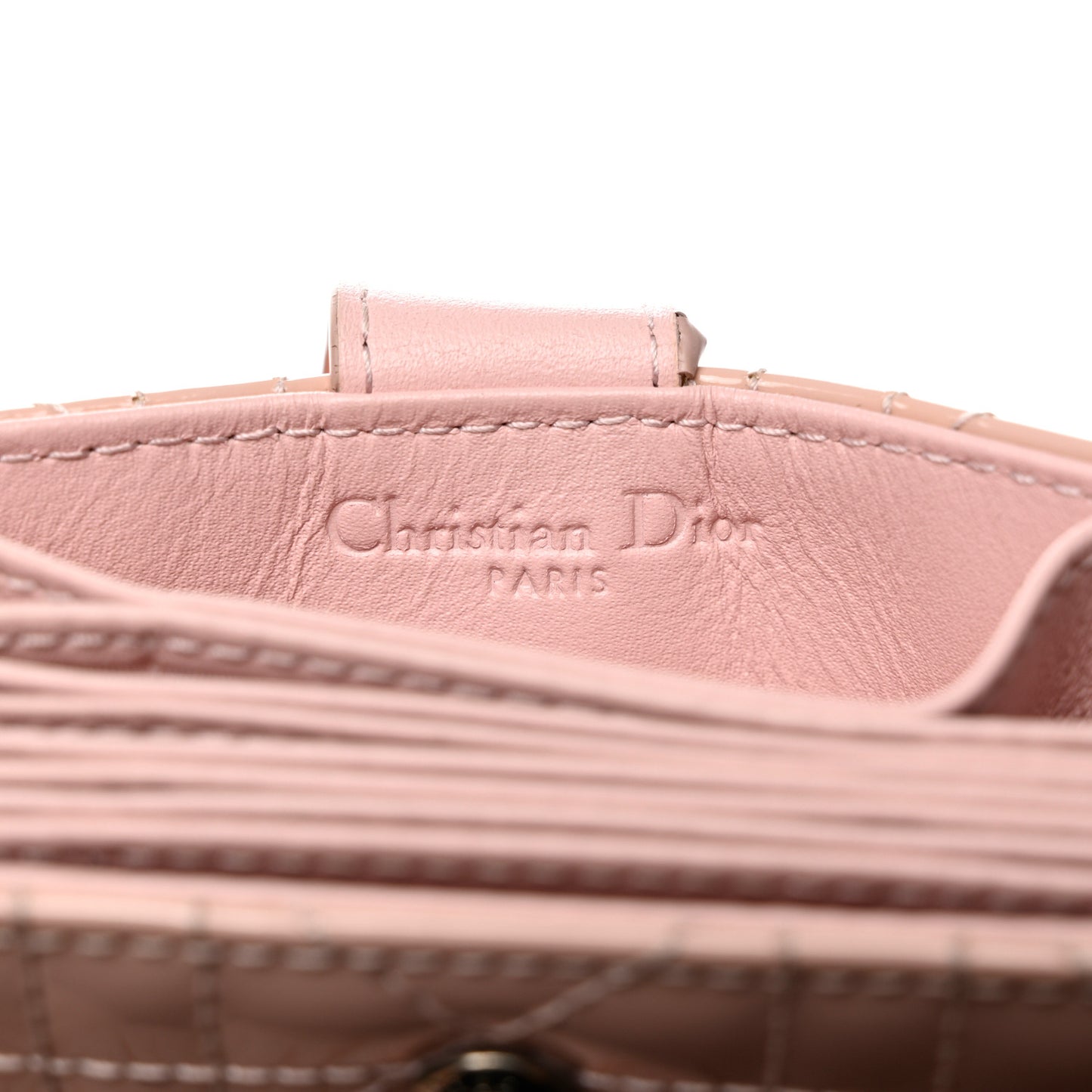 Patent Cannage Lady Dior 5-Gusset Card Holder Rose Clair
