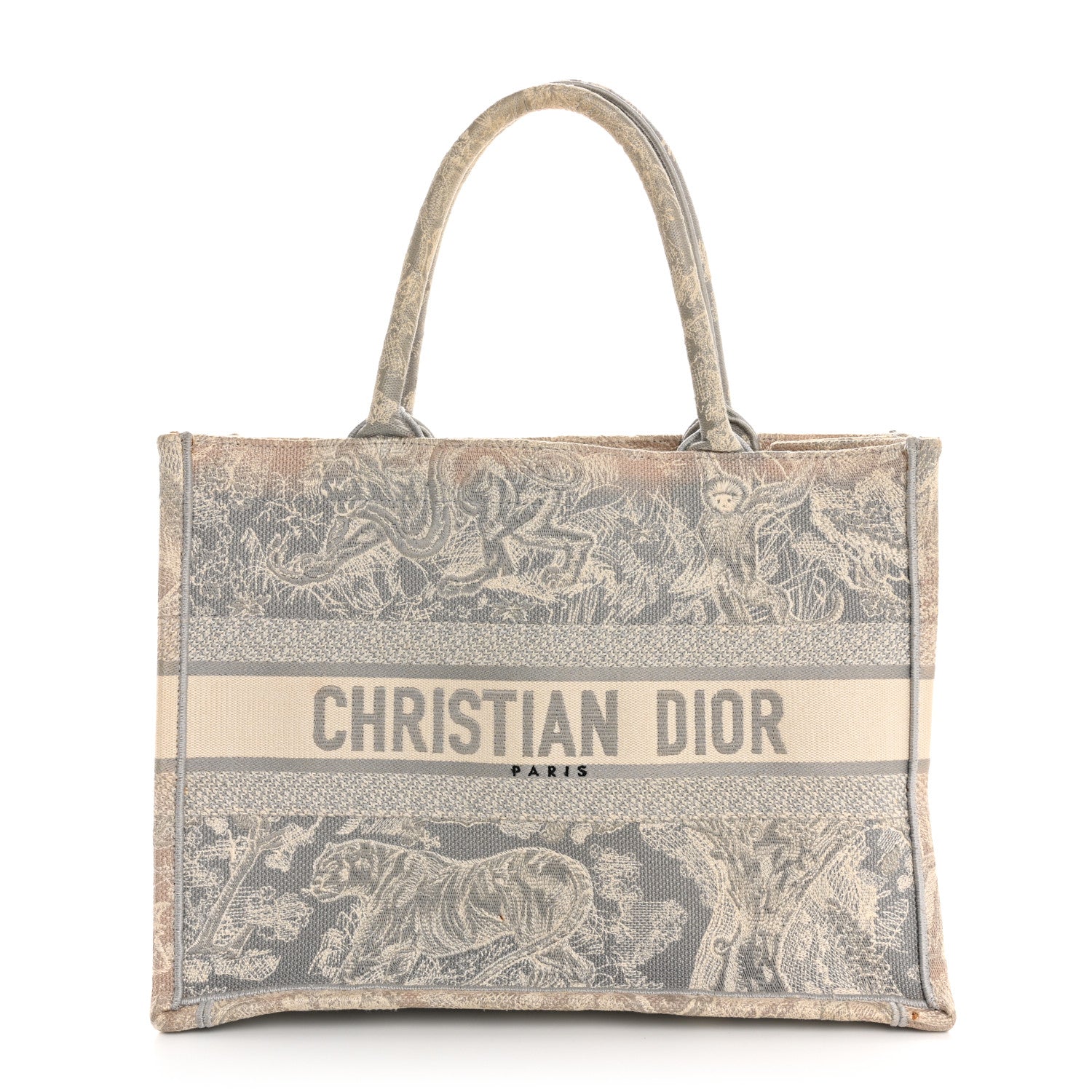 Christian Dior Canvas Embroidered Medium Dioriviera Toile De Jouy Book Tote Gray 1 of 14