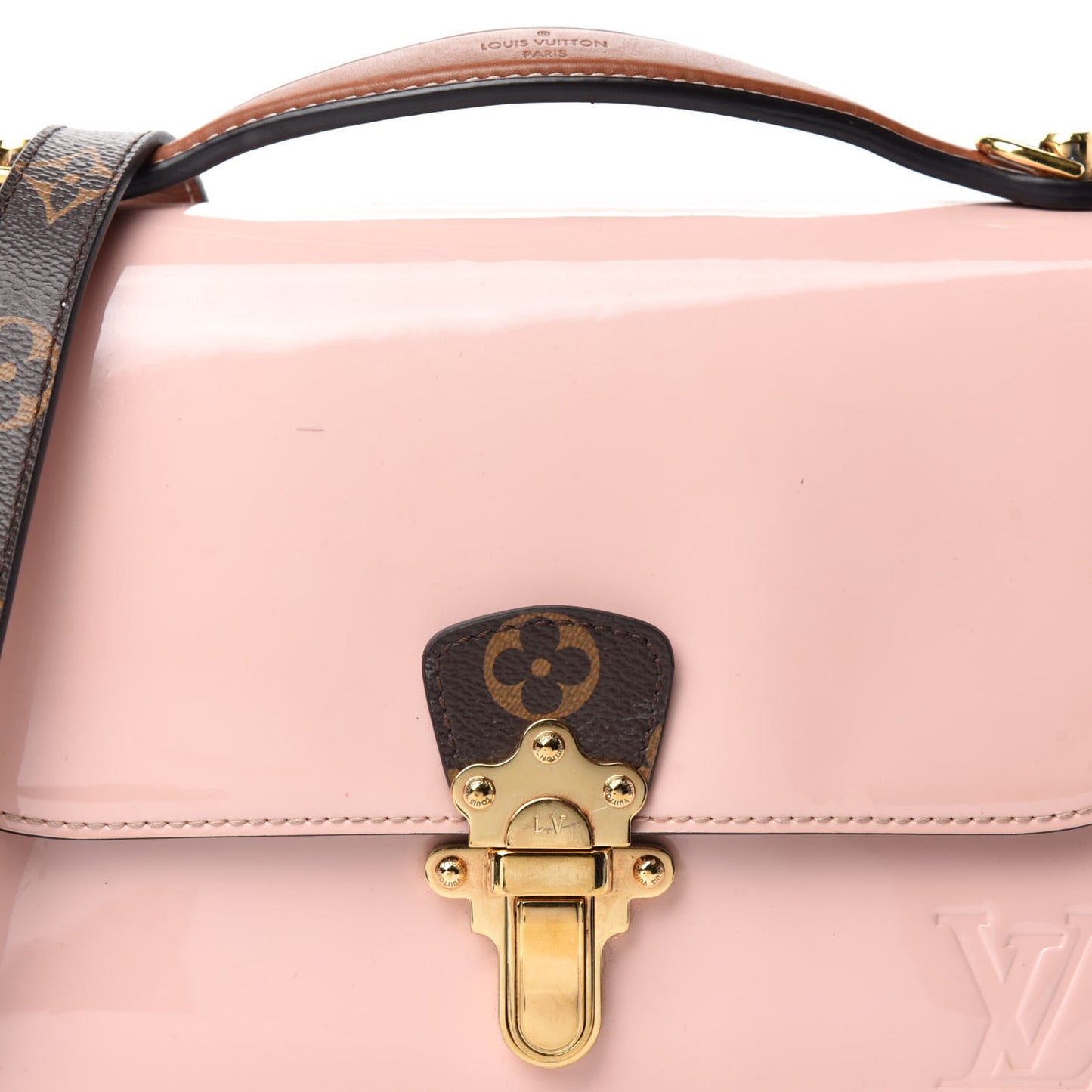 Patent Calfskin Monogram Cherrywood BB Rose Ballerine