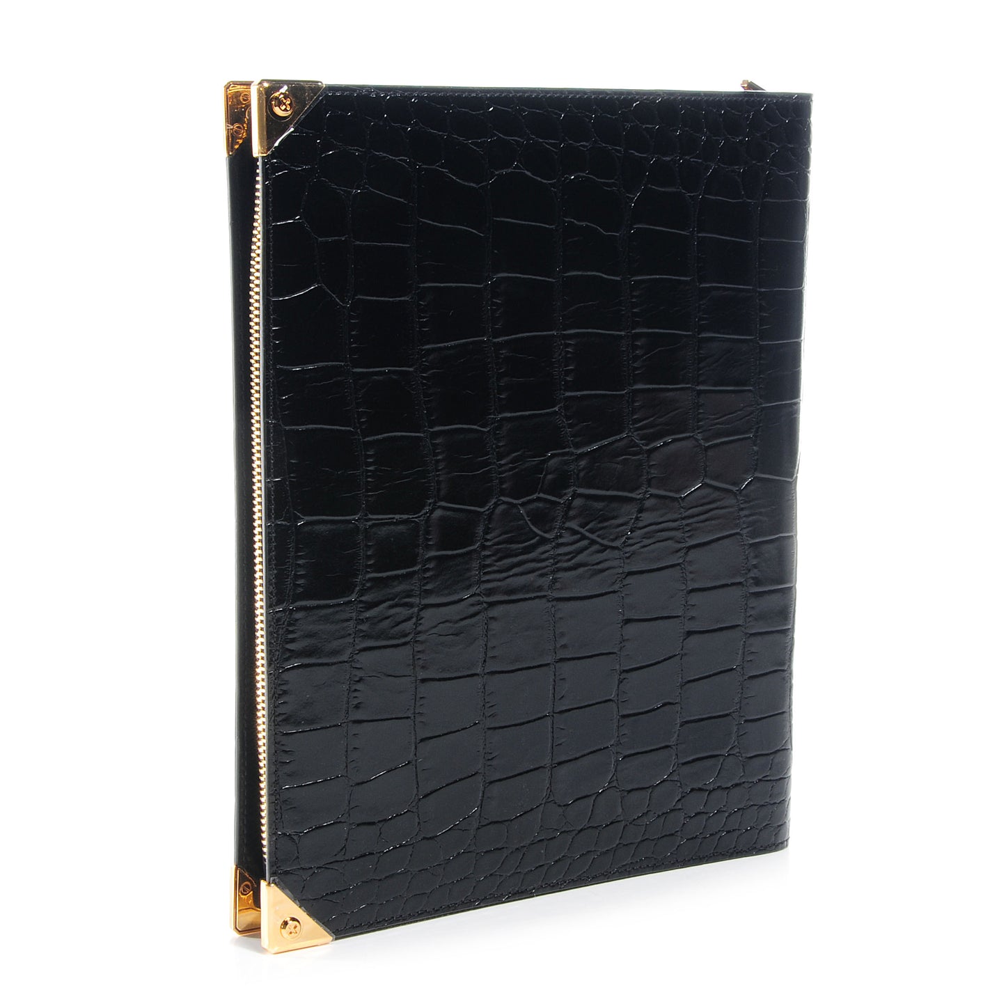 Calfskin Crocodile Embossed Leather Prisma iPad Case Black