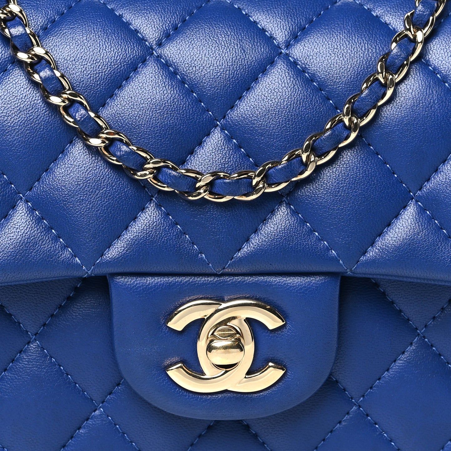 Lambskin Quilted Mini Top Handle Rectangular Flap Blue