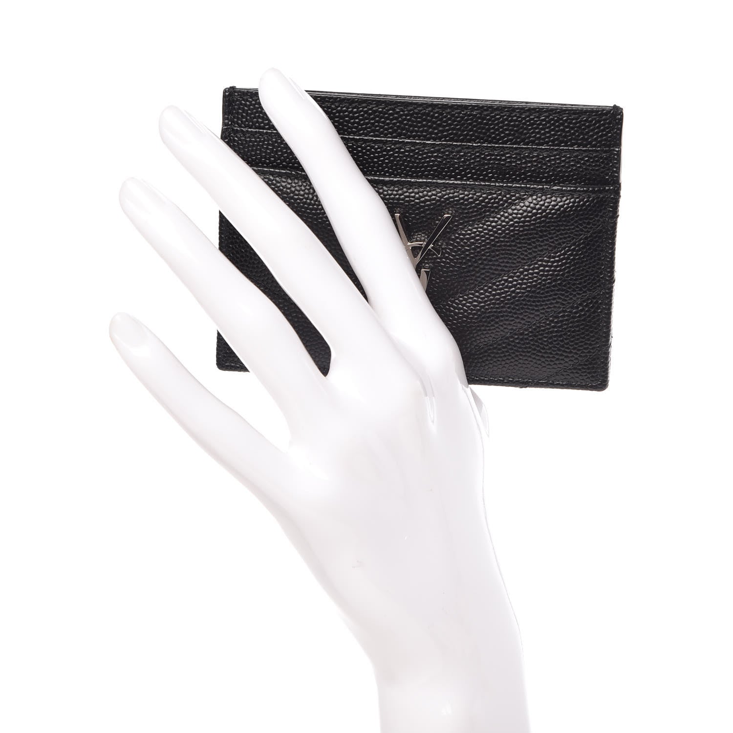 Saint Laurent Grain De Poudre Matelasse Chevron Monogram Credit Card Case Black 2 of 8
