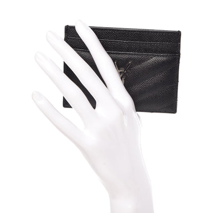 Saint Laurent Grain De Poudre Matelasse Chevron Monogram Credit Card Case Black 2 of 8