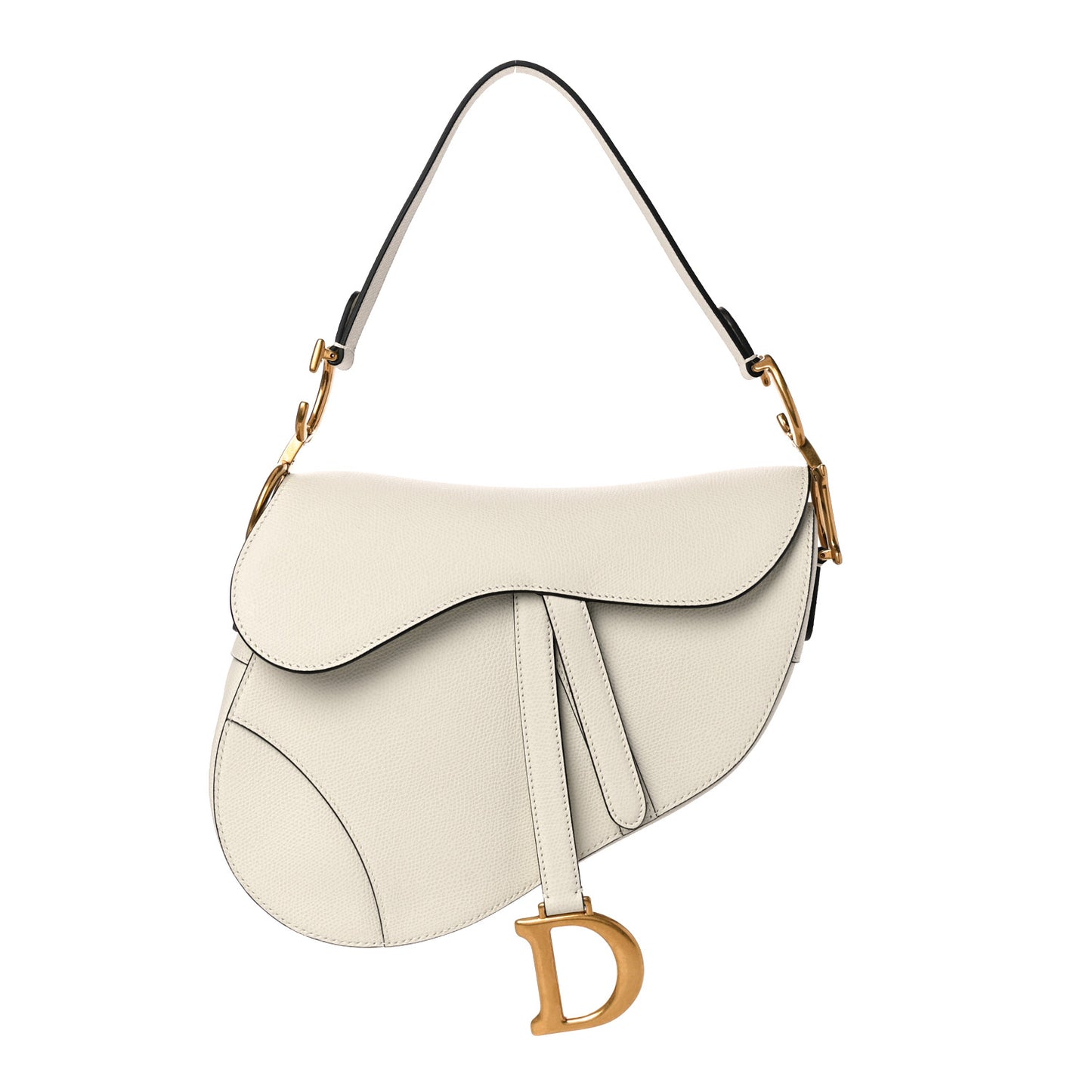 Grained Calfskin Saddle Bag White