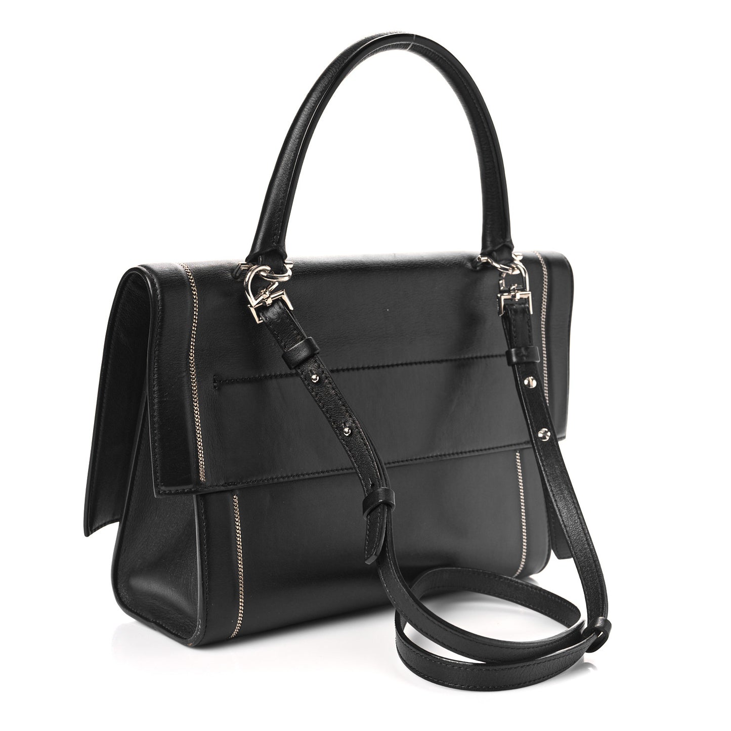 Grained Calfskin Chain Small Shark Lock Satchel Black