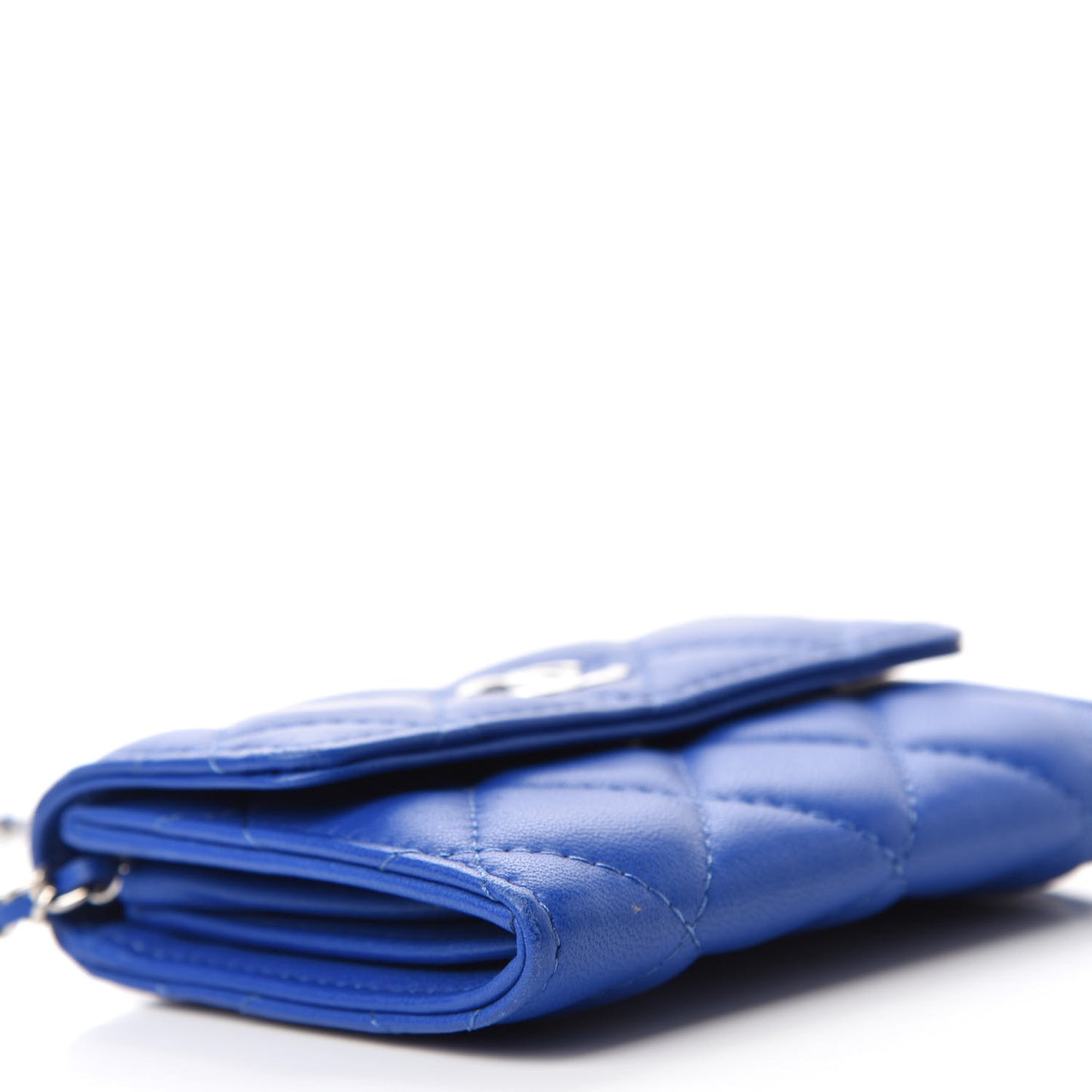 Lambskin Quilted Flap Card Holder On Chain Blue