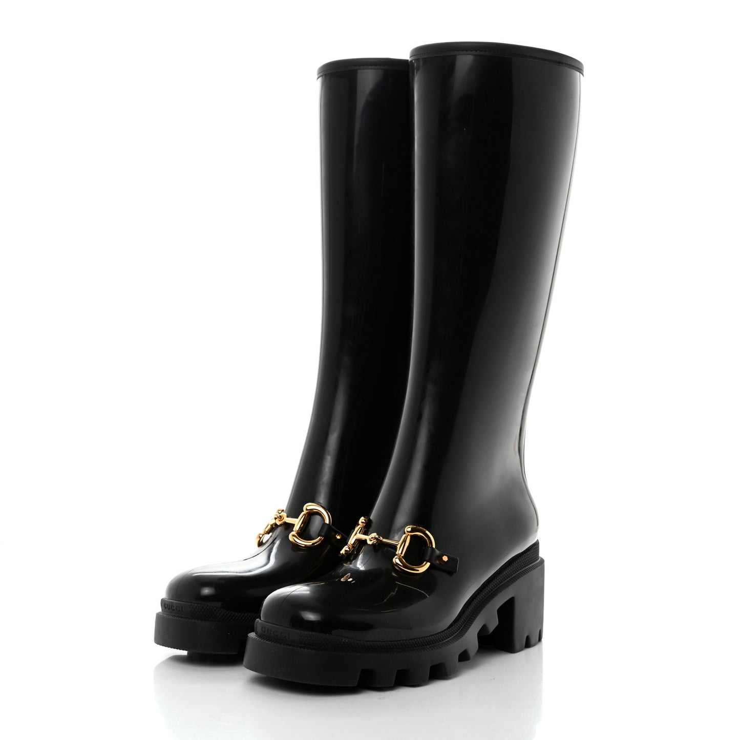 Rubber Horsebit Knee High Boots 38 Black