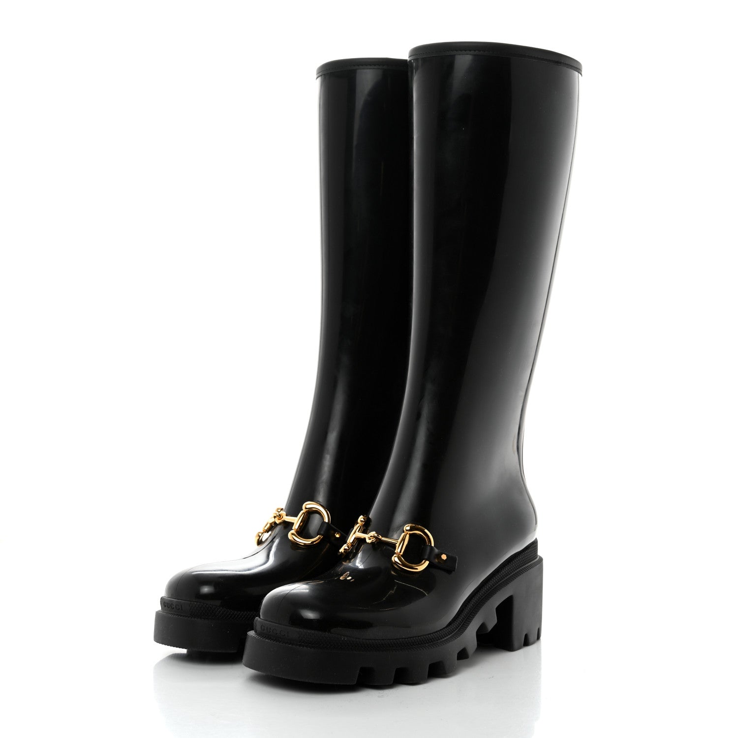 Gucci Rubber Horsebit Knee High Boots 38 Black 3 of 7