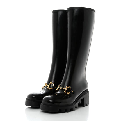 Gucci Rubber Horsebit Knee High Boots 38 Black 3 of 7