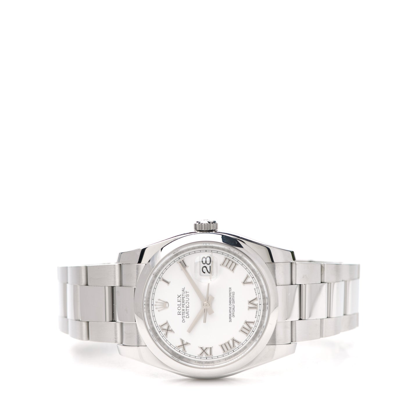 Stainless Steel 36mm Oyster Perpetual Datejust Watch White Roman 116200