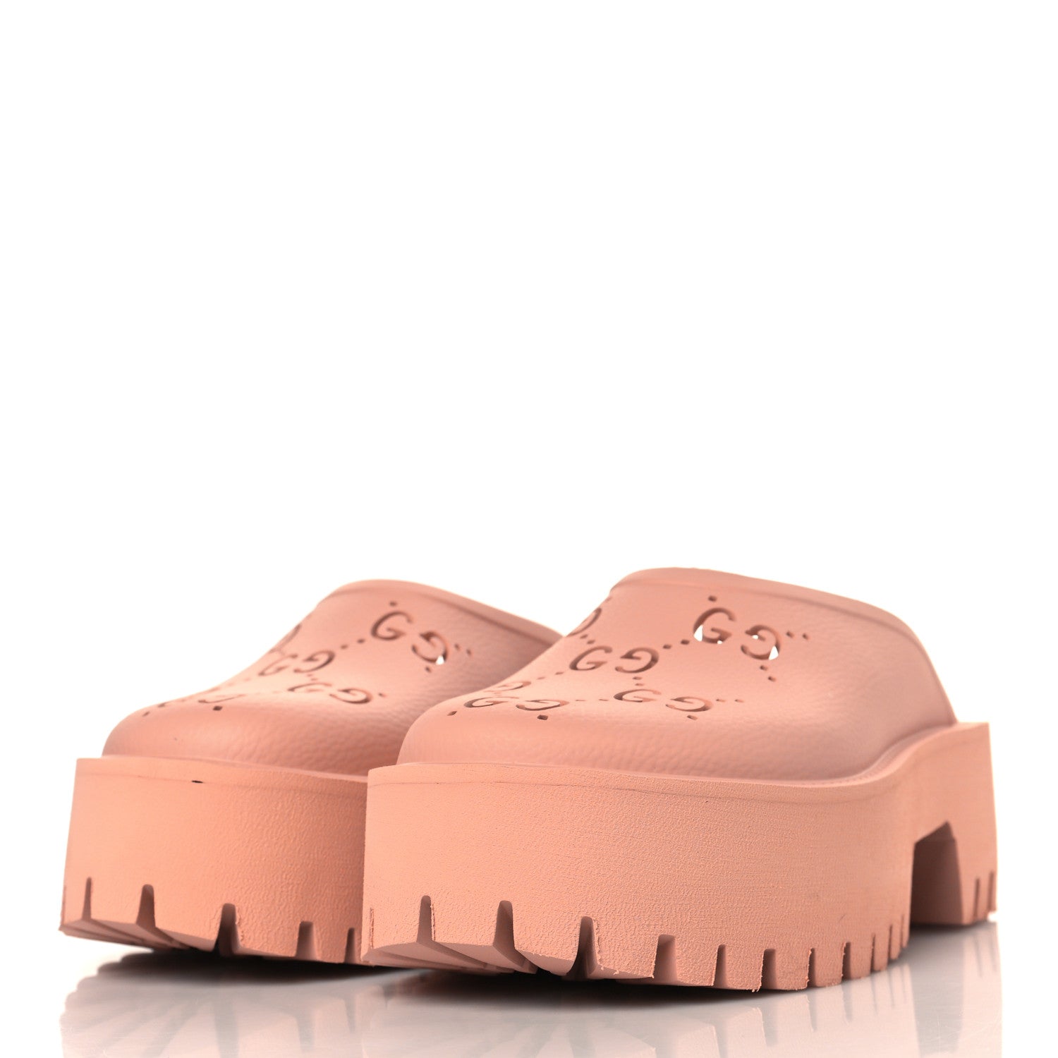 Gucci Rubber GG Monogram Perforated Elea Platform 55mm Lug Sole Sandals 37 Peachy Chic 3 of 9