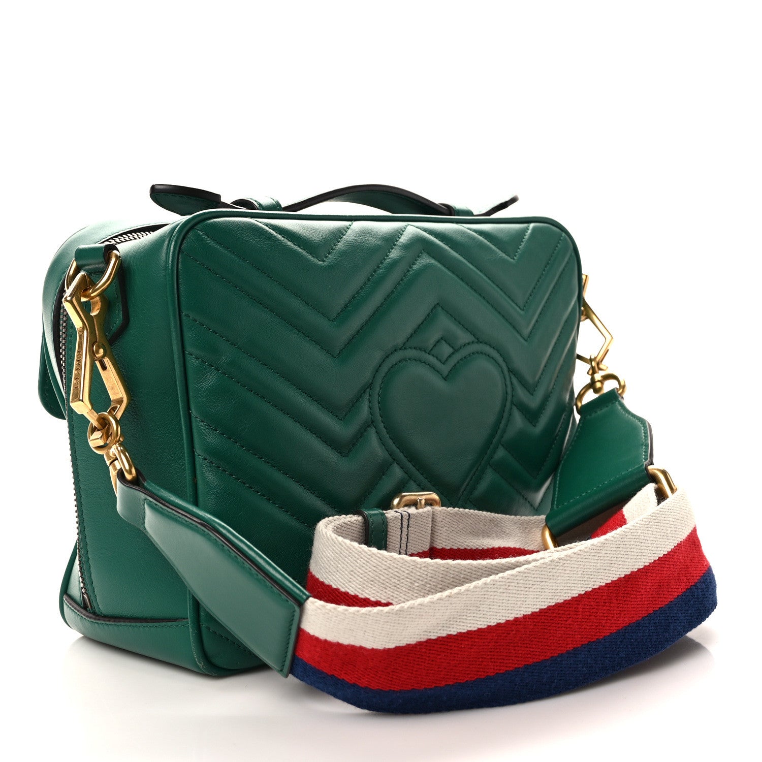 Gucci Calfskin Matelasse Sylvie Web Small GG Marmont Top Handle Shoulder Bag Emerald 3 of 12